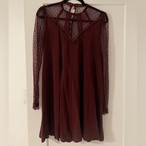 Maroon dress with sheer sleeves